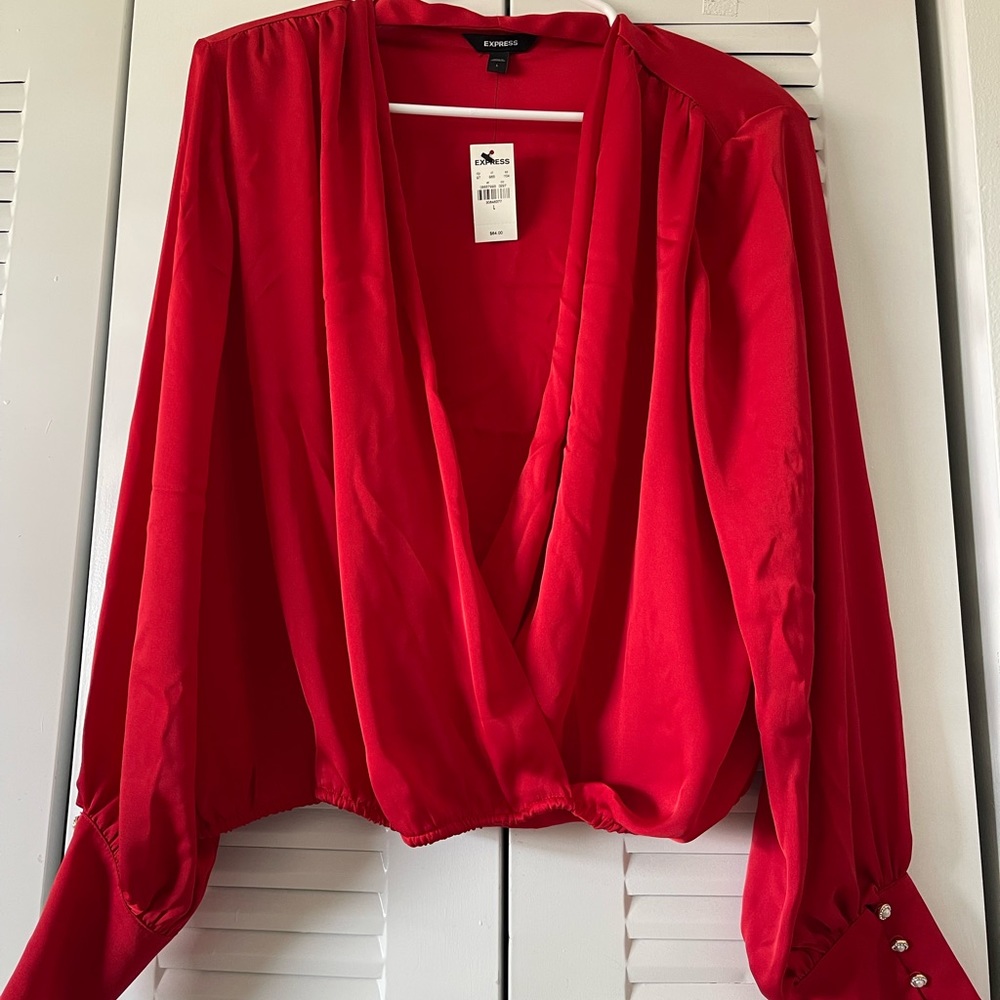 Embellished Cuff Draped Front Top